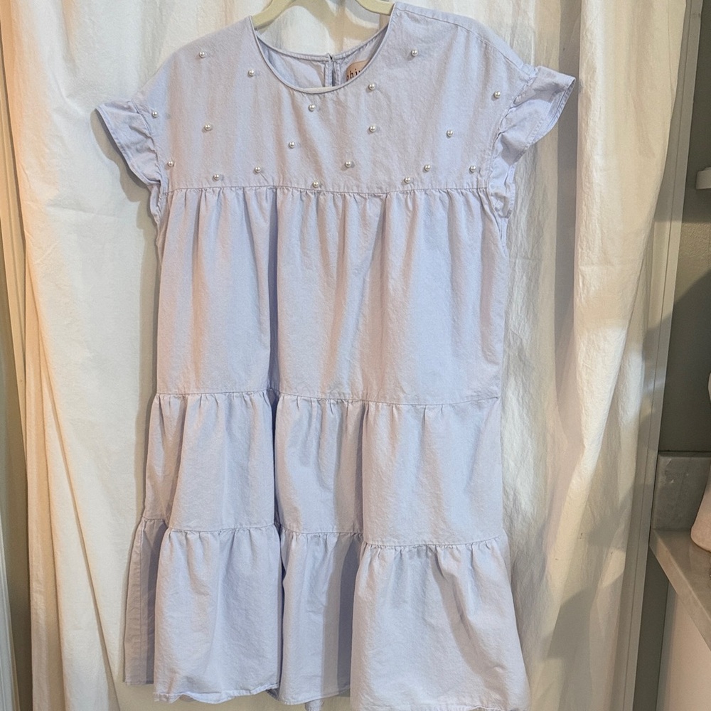 Philosophy Blue Ruffle Slv Baby Doll Sz L 100% Cotton Spring Break Resort Summer - Picture 2 of 5